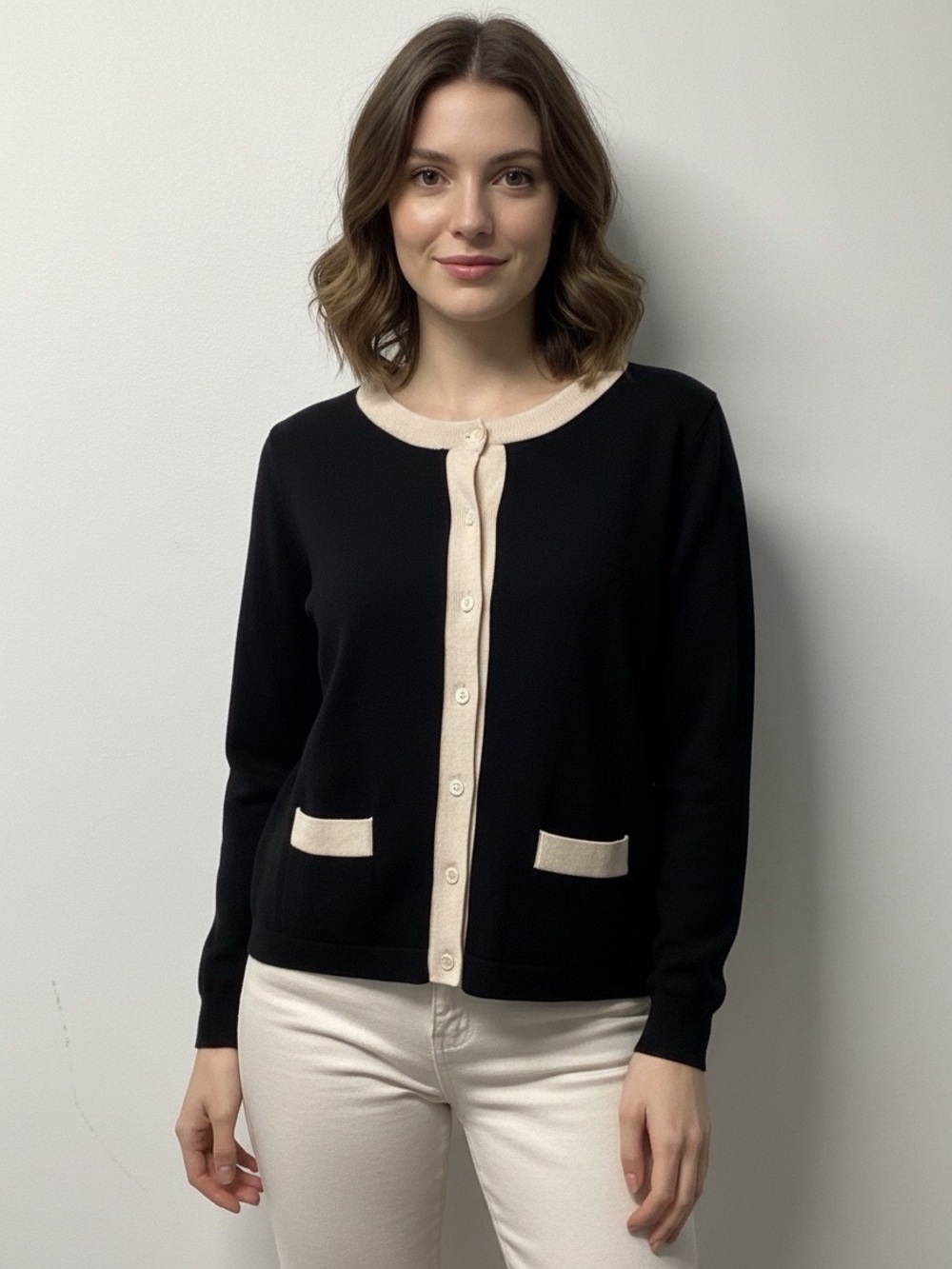 Prada Black Cardigan with Cream Trim